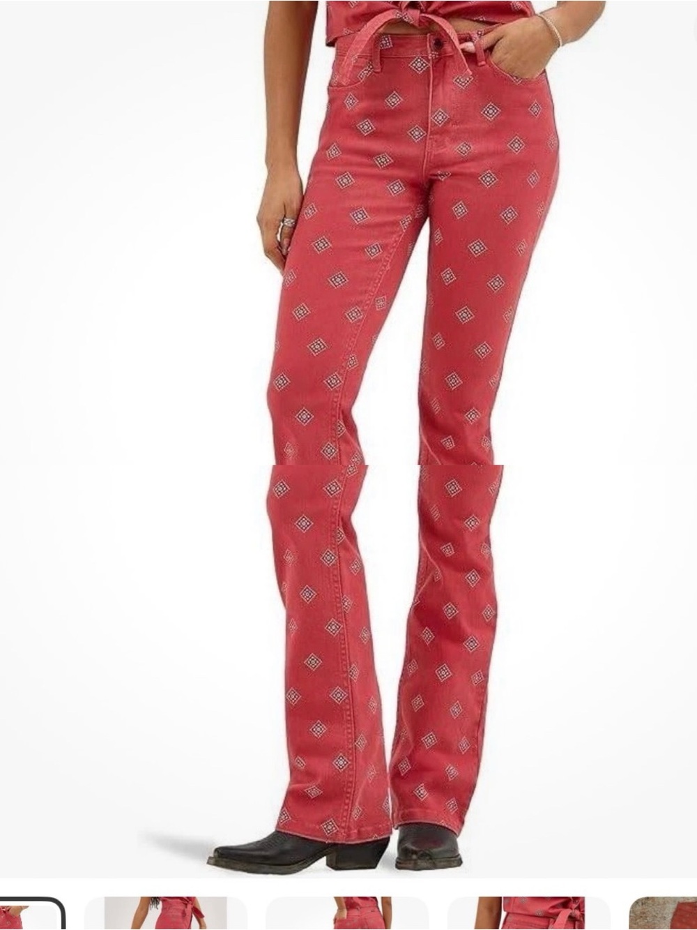 WRANGLER HIGH RISE ,Red Printed Bootcut Jeans, size 10/30